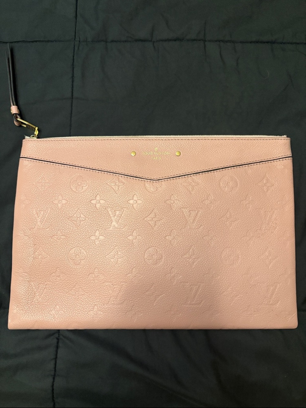 L Vee Pink Embossed Monogram Zip Pouch